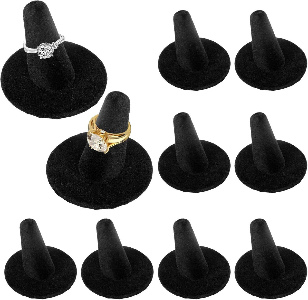 10pcs Black Velvet Ring Display Stand, Ring Holder Organizer Jewelry Storage Case Display Accessories for Vendor Home Shop Counter Showcase