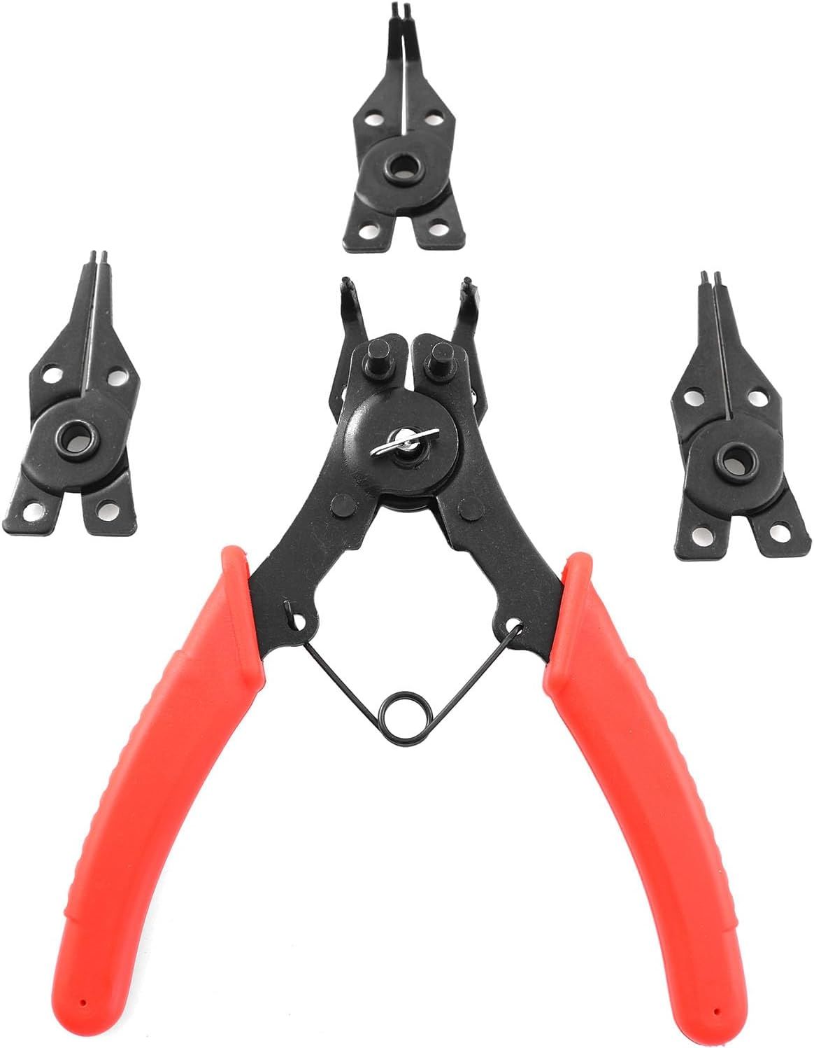 Snap Ring Pliers  1Set 4 In 1 C Clips Removal Retaining Set for Automotive and Engine Repair, Interchangeable Jaw Head 45 90 and 180 Degree Angled Jaws, AC Compressor Clutch Holding Tool