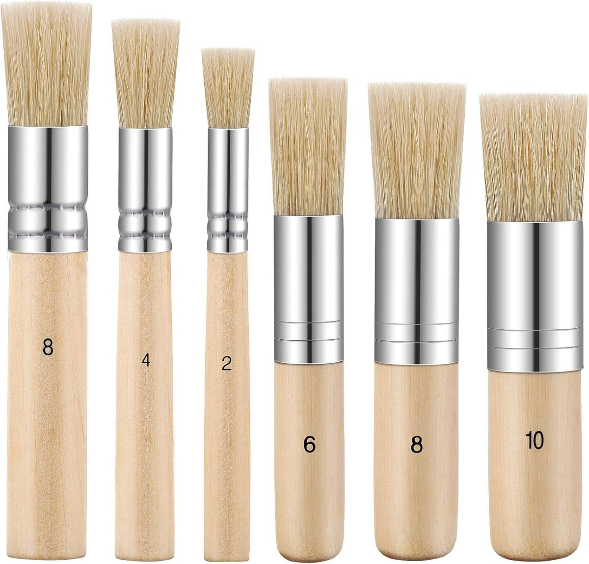 6 Pieces Wooden Stencil Brushes Pure Natural Bristle Template Paint Brushes for Acrylic Oil Watercolor Art Painting Stencil Project DIY Crafts, 6 Sizes