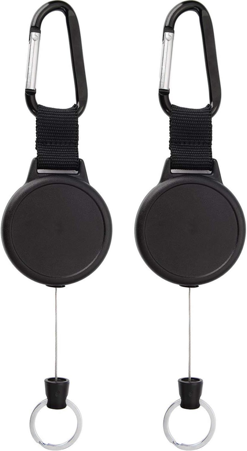 Retractable Keychain Black Badge Reels with 39 Inches Steel Wire Rope Heavy Duty Badge Holders for ID Card Key Chains Office Worker Doctor Nurse Employee Students(2 Pieces)