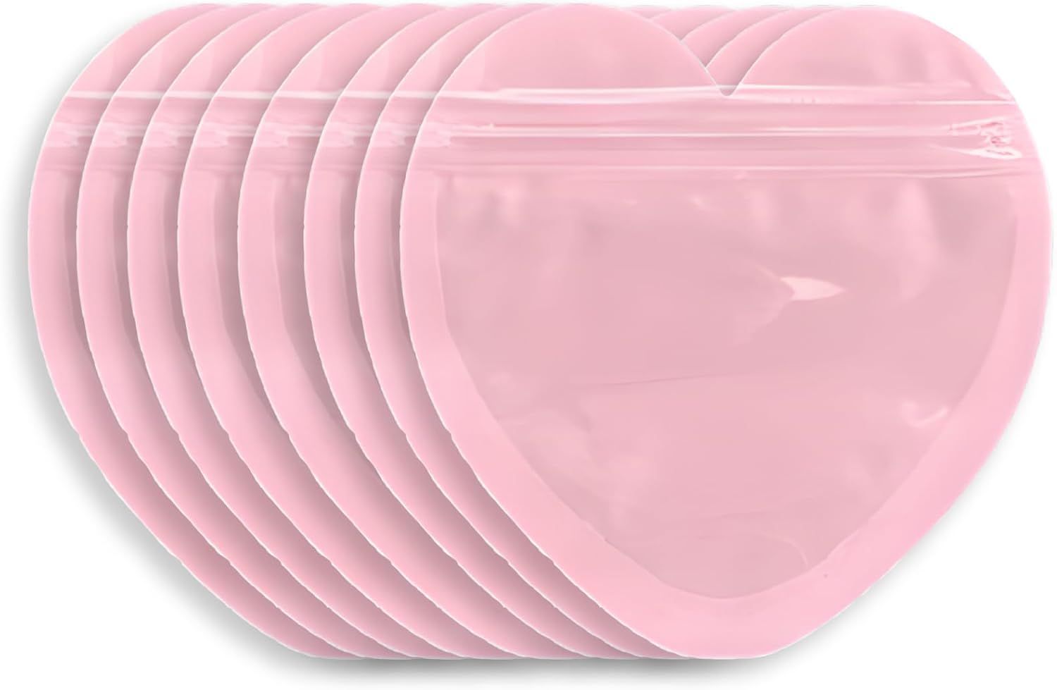 100pcs Pink Heart-Shaped Mylar Bags, 4"x4" Clear & Resealable Ziplock Packaging Bags for Business Essentials Supplies, Earring, Jewelry, Trinkets