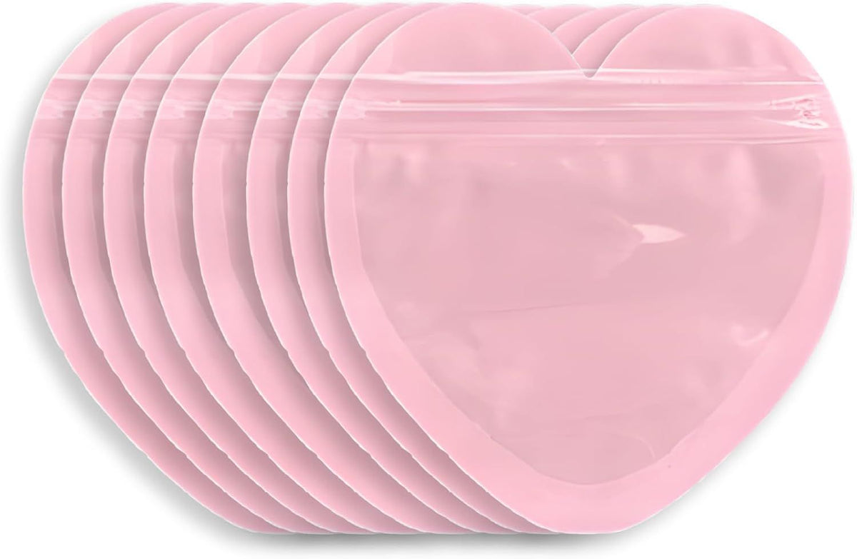 100pcs Pink Heart-Shaped Mylar Bags, 4"x4" Clear & Resealable Ziplock Packaging Bags for Business Essentials Supplies, Earring, Jewelry, Trinkets