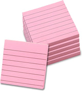 Pink Lined Sticky Notes, 3"x3" Self-Stick Note Pads, 6 Pads, 100 Sheets/Pad, Total 600 Sheet
