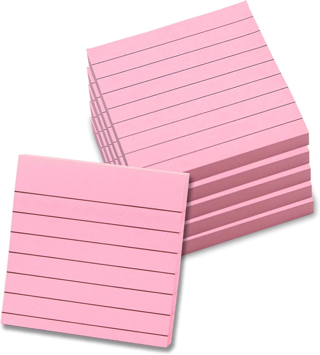 Pink Lined Sticky Notes, 3"x3" Self-Stick Note Pads, 6 Pads, 100 Sheets/Pad, Total 600 Sheet