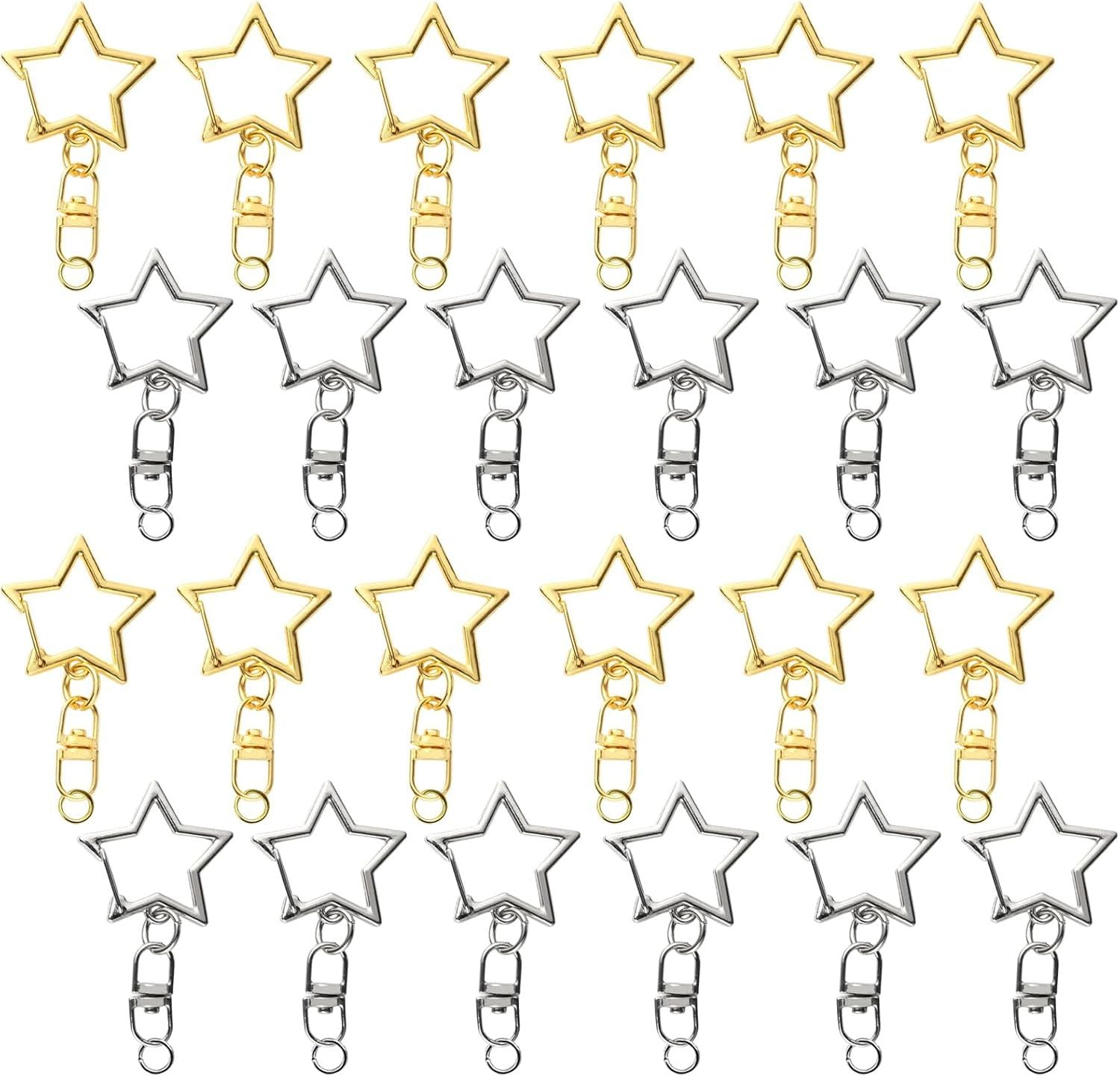 60PCS Star Shaped Keychain, 2 Colors, Metal Hanging Buckle, Spring Snap Hook with Open Jump Ring Connector