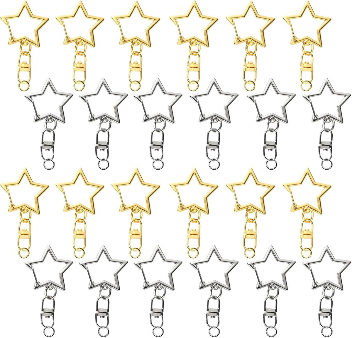 60PCS Star Shaped Keychain, 2 Colors, Metal Hanging Buckle, Spring Snap Hook with Open Jump Ring Connector
