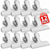 12 Pack Stainless Steel Chip Clips, Bag Clips for Food, Heavy Duty Snack Clip Metal Clip to Seal Coffee Bags, Ideal for Office and Kitchen Use, Binder Clip Large - 3 Inches, Silver