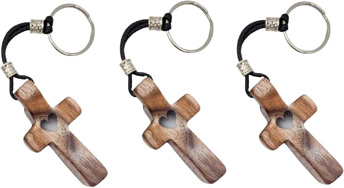 Walnut Wood Cross Keychain Black, Design Comfort Touch Pocket Size Prayer Worry Coin, Inspirational Christian Keychains Accessories Purse Charms for Men Women