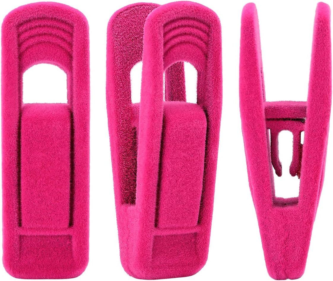 Hot Pink Velvet Hangers Clips, Pants Hangers Velvet Clips, Strong Finger Clips Perfect for Thin Velvet Hangers (20 Pcs, Hot Pink)