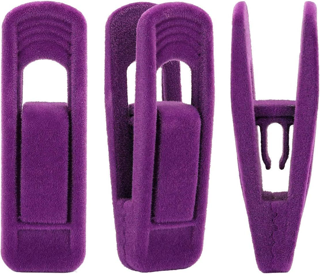 Purple Velvet Hangers Clips, Pants Hangers Velvet Clips, Strong Finger Clips Perfect for Thin Velvet Hangers (20 Pcs, Purple)