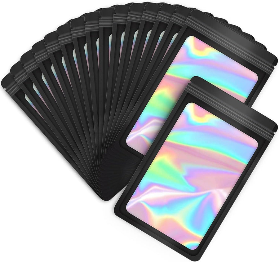EONJOE 100-Pack 4×6 Inch Mylar Bags Resealable Holographic Packaging Bag Jewelry Candy Sample Food Treat Party Favor Small Bussiness Bags,Black