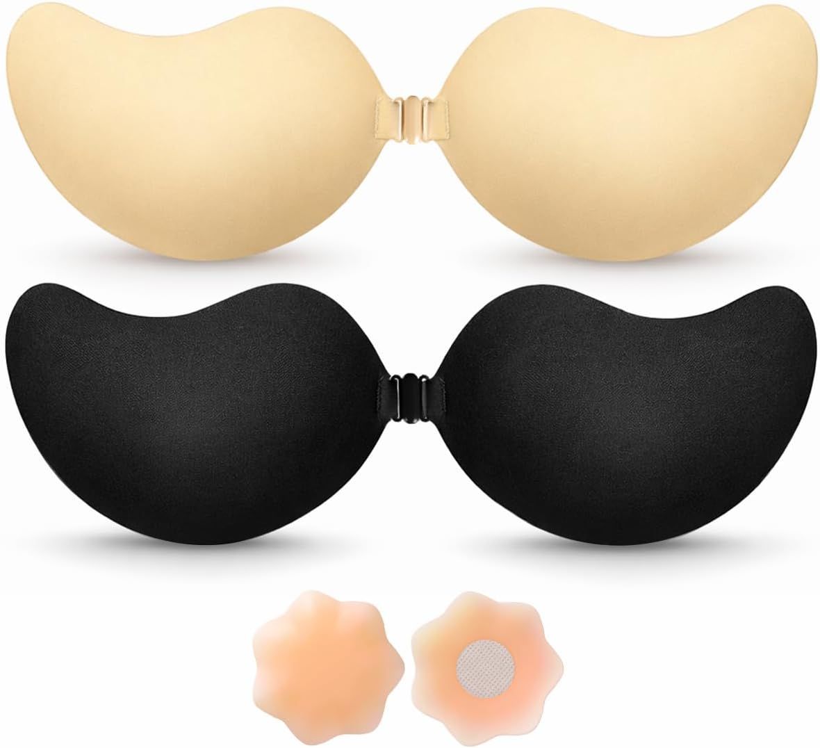 Sticky Bra Push Up – Backless, 2 Pair Invisible Adhesive Strapless Bra with Clip - A-D Cup