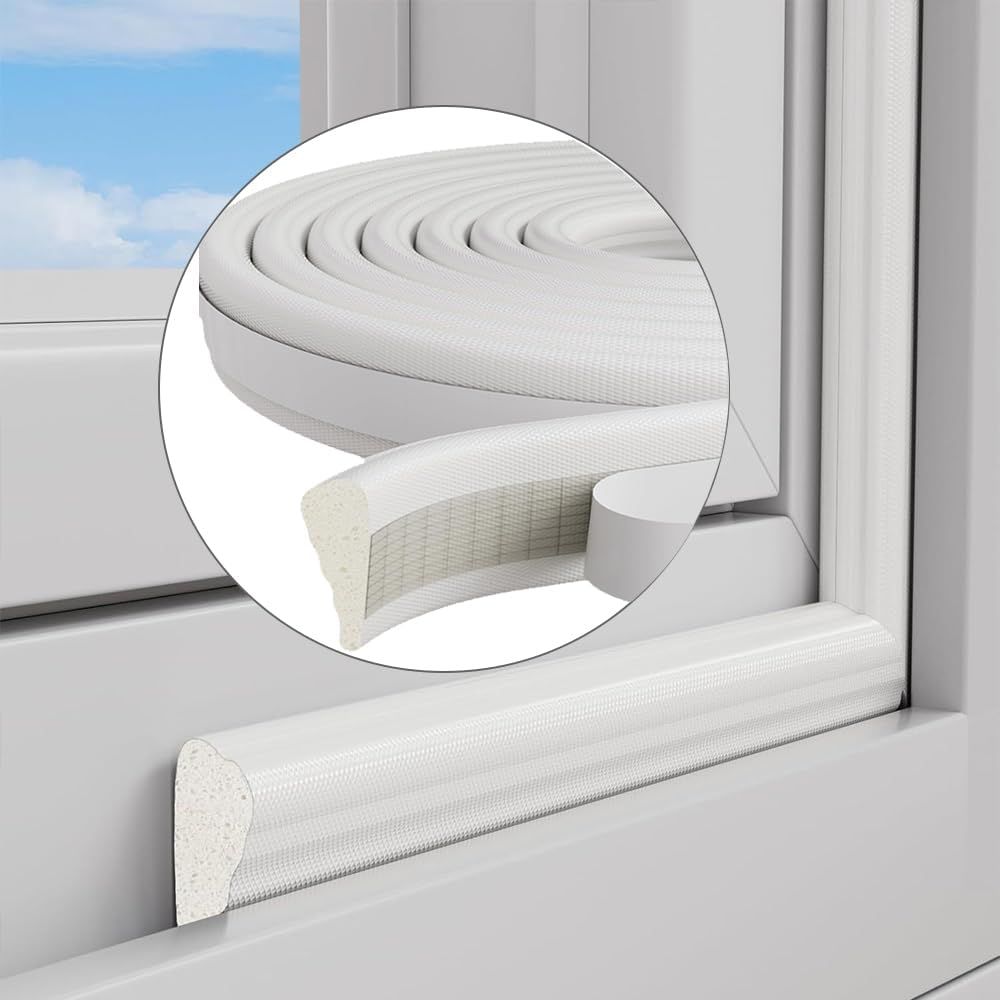 118” Wedge-Shape Foam Window Weather Stripping Door Seal Strip,Soundproofing Frame Winter Insulation Tape for Exterior Front Door,Noise Cancelling Window Inserts,Door Gap Filler Light Blocker,White