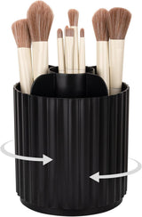 Makeup Brush Holder Organizer 360°Rotating Make Up Brushes Container for Vanity, Spinning Cosmetics Storage Cup, Stripe Black