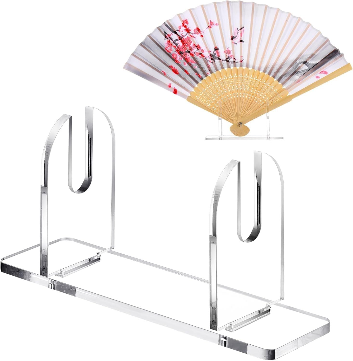 2 Pcs Acrylic Fan Display Stand Folding Clear Fan Holder Easel Japanese Chinese Hand Fan Stand Foldable Handheld Fan Display Stand Base Fan Organizer