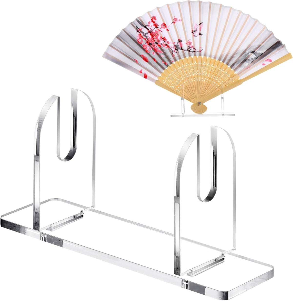 2 Pcs Acrylic Fan Display Stand Folding Clear Fan Holder Easel Japanese Chinese Hand Fan Stand Foldable Handheld Fan Display Stand Base Fan Organizer