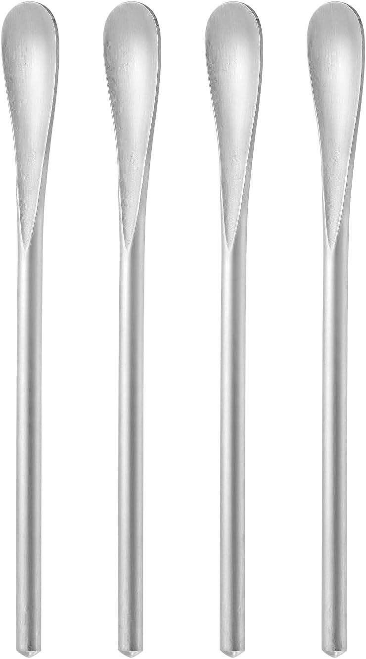 5Inch/12.8cm Coffee Stirrers Spoon,Silver Stainless Steel 304# Coffee Stir Sticks,Round Solid Handle Cocktail Beverage Iced Tea Stirring Stick,Drink Mixing Spoon,Set of 4