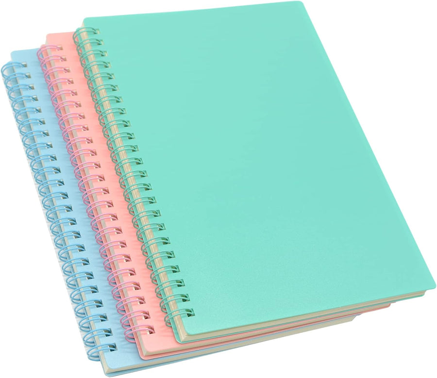 Yansanido Spiral Notebook, 3 Pcs A5 Thick Plastic Hardcover 8mm Ruled 3 Color 80 Sheets -160 Pages Journals for Study and Notes (Light Pink,Light Green,Light Blue, A5 5.7" x 8.3"-Ruled)