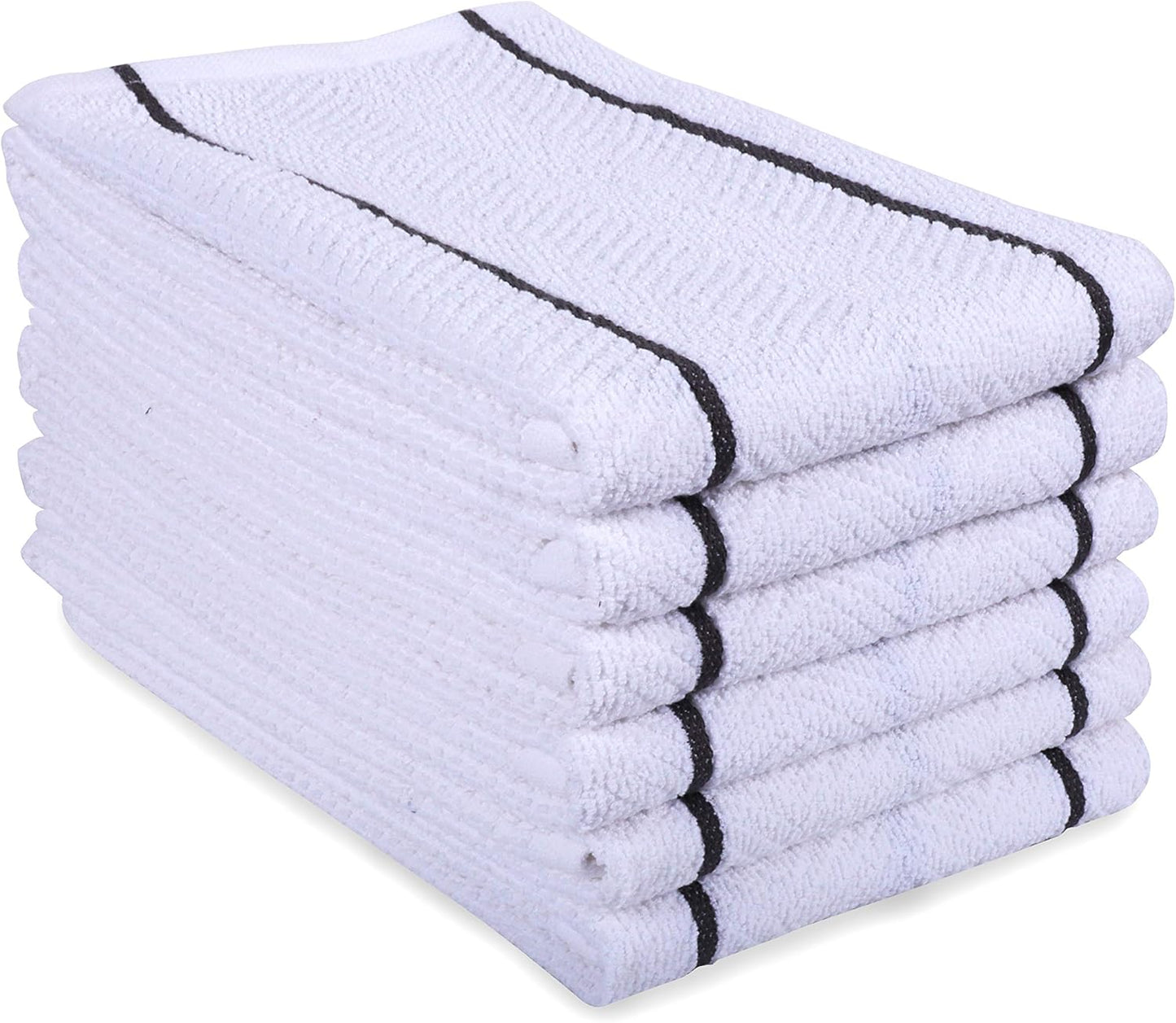 AMOUR INFINI Terry Herringbone Weave White Kitchen Towels Pack of 6 Highly Absorbent, Super Soft Tea Towels with Hanging Loops for Kitchen Cleaning (28x16 Inch - Charcoal)