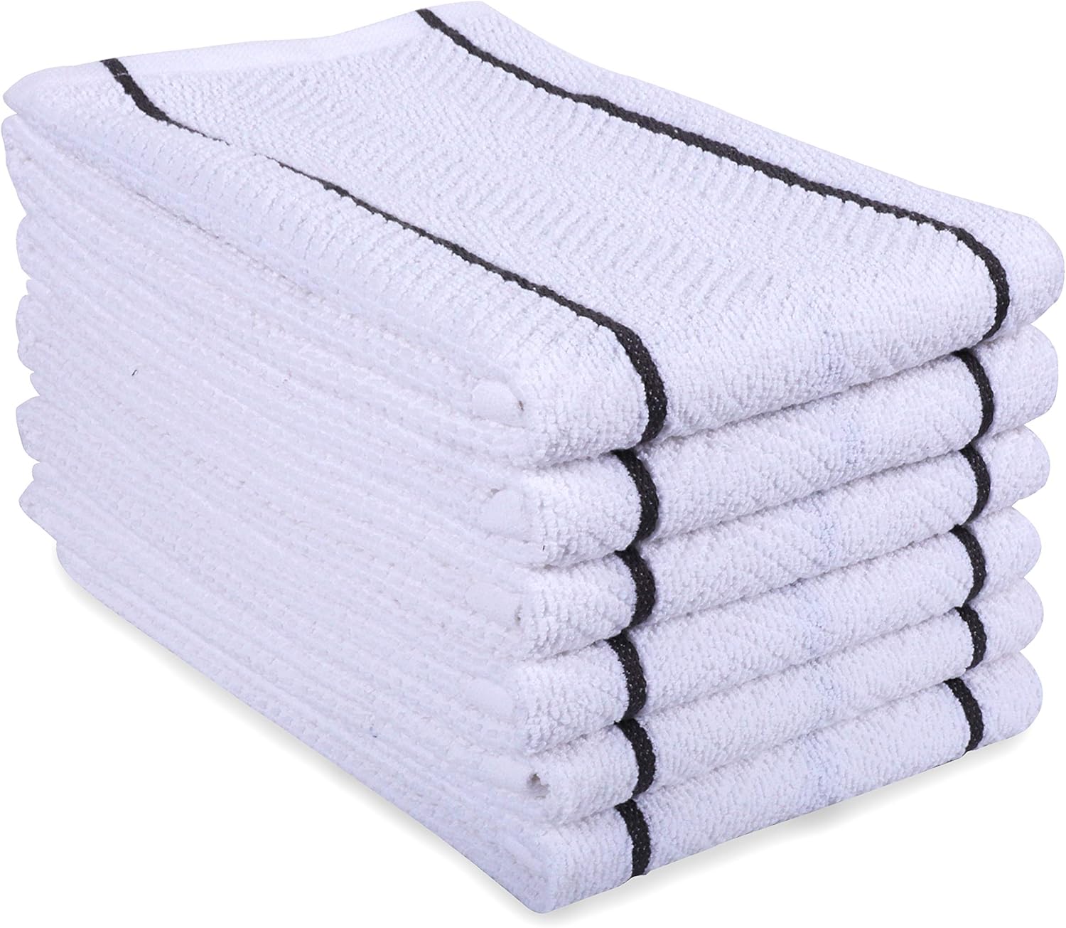 AMOUR INFINI Terry Herringbone Weave White Kitchen Towels Pack of 6 Highly Absorbent, Super Soft Tea Towels with Hanging Loops for Kitchen Cleaning (28x16 Inch - Charcoal)