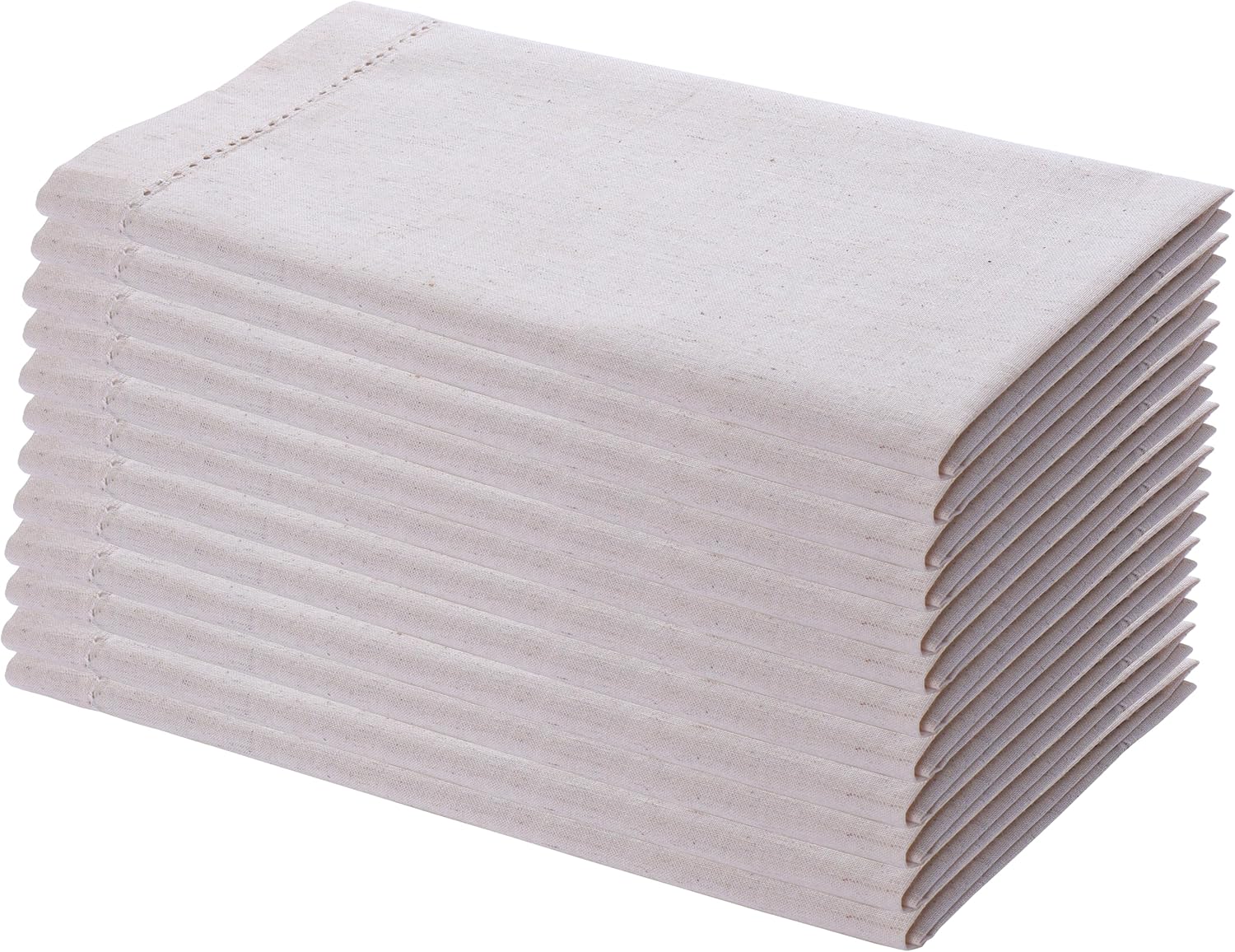 AMOUR INFINI Hemstitched-Flax Linen Cotton Napkins Set of 12 - Soft Dinner Napkins with Hemmed Edges, Hotel Quality 20 x 20 Inch for Home Dining, Table Decor(Natural)