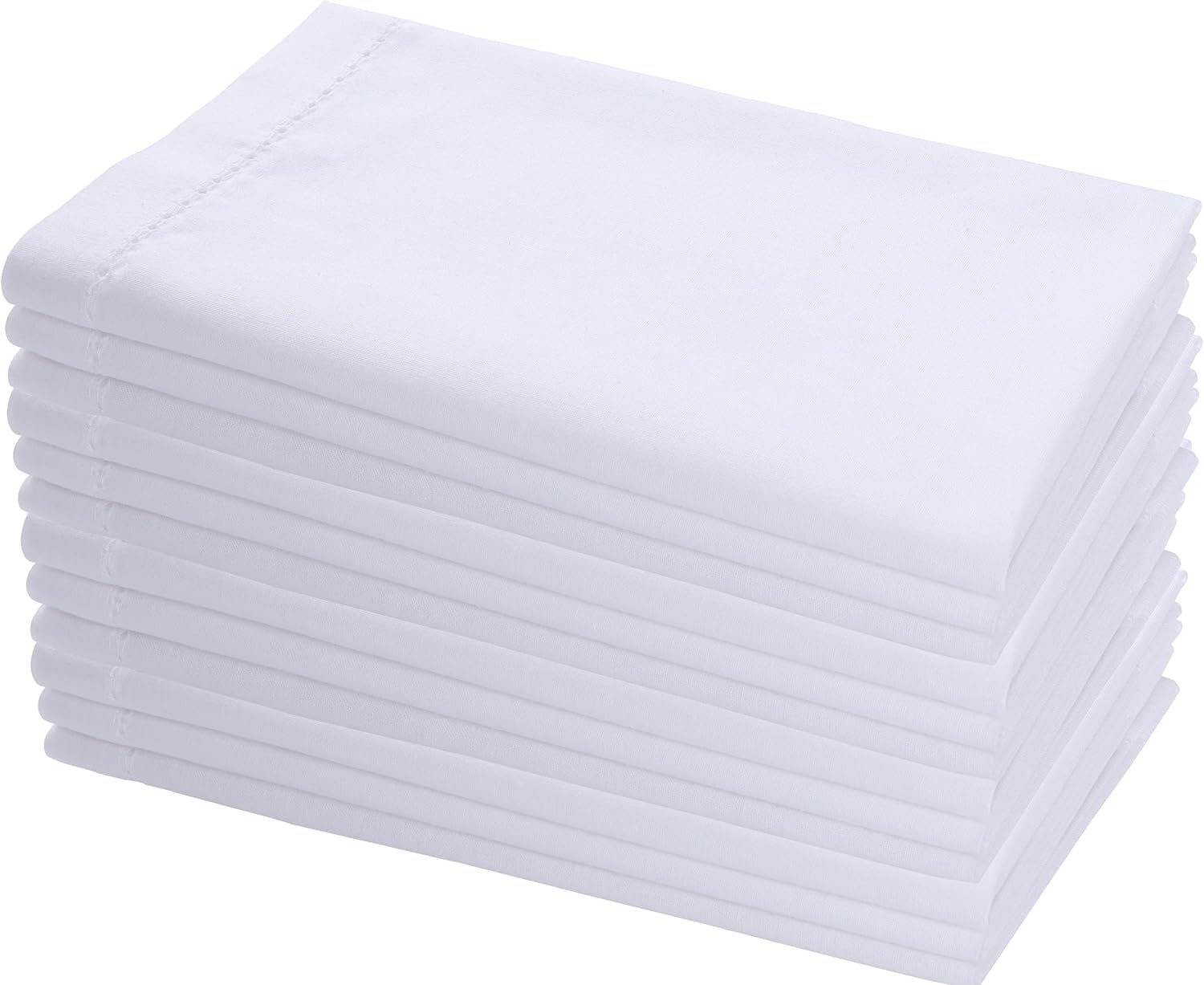 AMOUR INFINI Cotton Cloth Hemstitched Napkins Set of 12 - Soft Dinner Napkins with Hemmed Edges, Hotel Quality 20 x20 Inch for Home Dining, Table Decor (White)