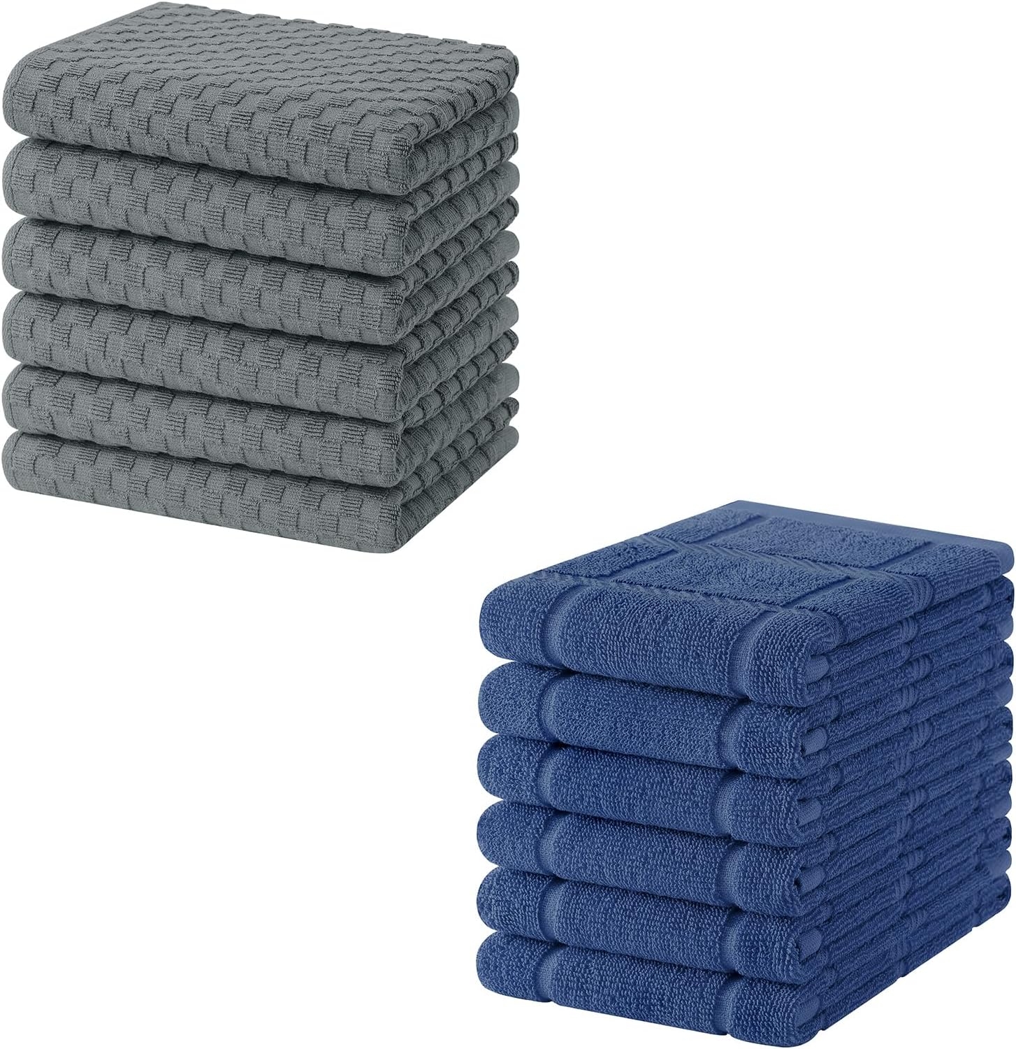 Homaxy 100% Cotton Terry Kitchen Towels(15" x 25", 6 Pack), Soft and Super Absorbent Dish Towels and Kitchen Towels 18"x28"(Navy Blue), 6 Pack Large Cotton 380 GSM Dish Towels