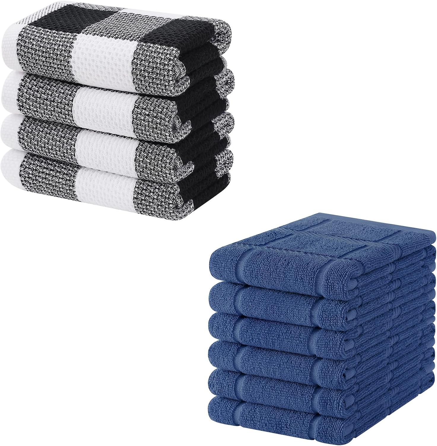 Homaxy 100% Cotton Waffle Weave Check Plaid Kitchen Towels(4-Pack, 13 x 28 Inches), Super Soft and Absorbent Dish Towels and Kitchen Towels 18"x28", 6 Pack Large Cotton 380 GSM Dish Towels
