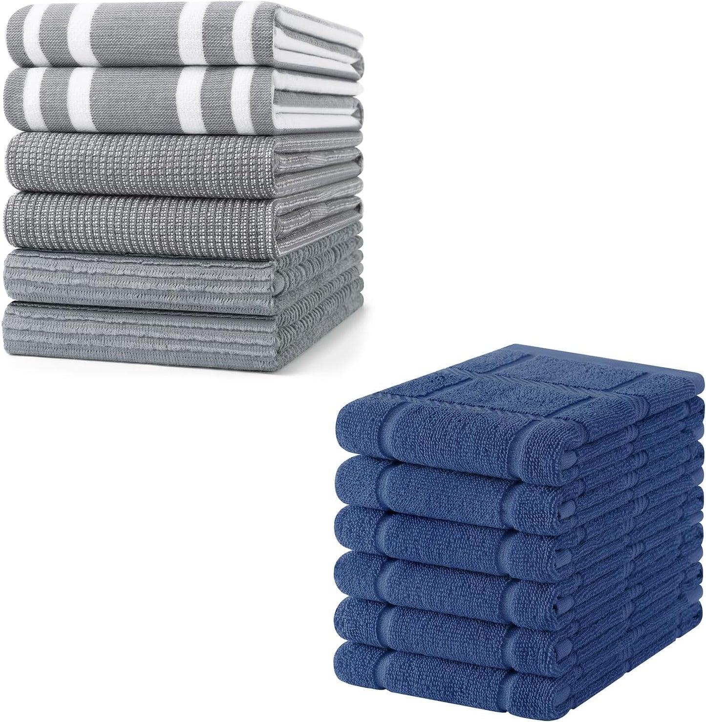 Homaxy Premium Kitchen Towels(18”x 28”, 6 Pack), Large Cotton 380 GSM Kitchen Hand Towels and Kitchen Towels 18"x28"(Navy Blue), 6 Pack Large Cotton 380 GSM Dish Towels