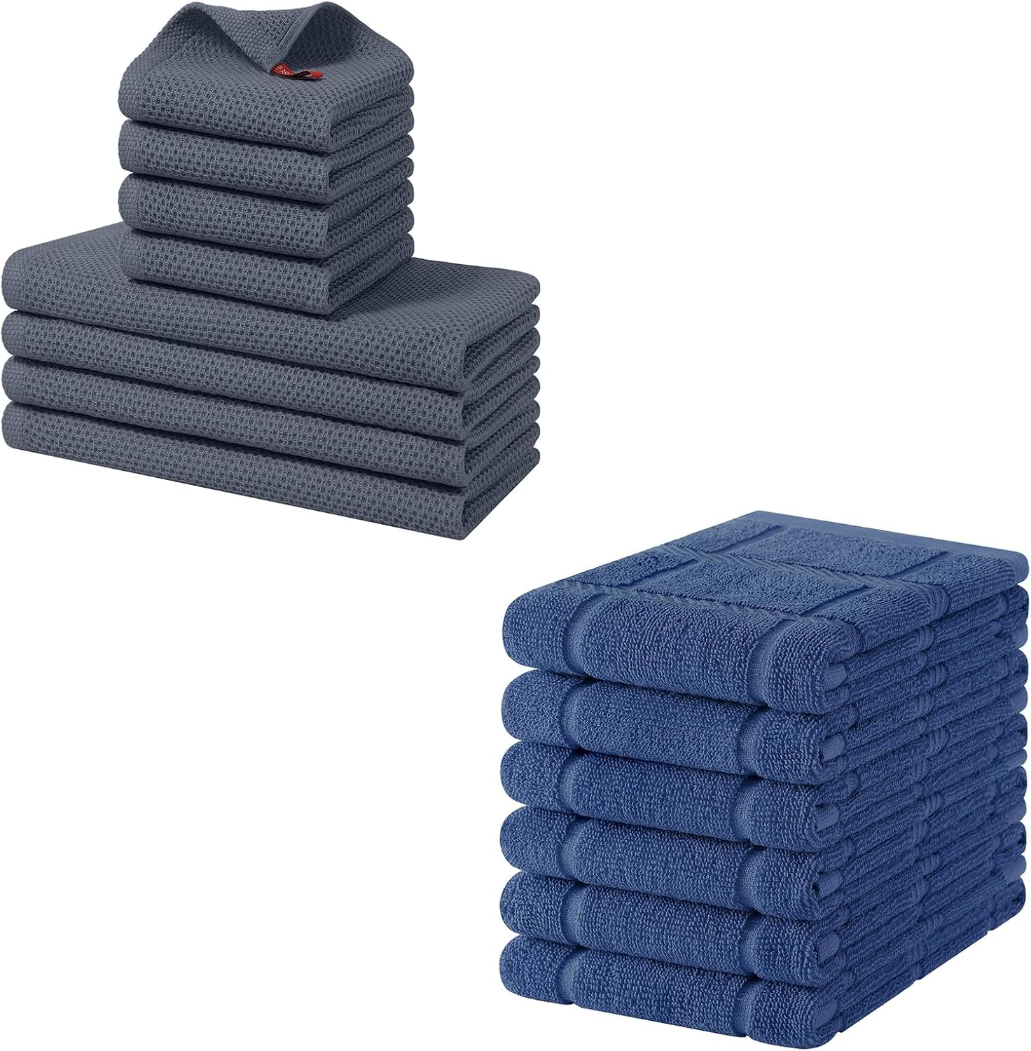 Homaxy 100% Cotton Kitchen Towels and Dishcloths Set, 12 x 12 Inches and 13 x 28 Inches, Set of 8 Bulk Kitchen Towels Set and Kitchen Towels 18"x28"(Navy Blue), 6 Pack Large Cotton 380 GSM Dish Towels