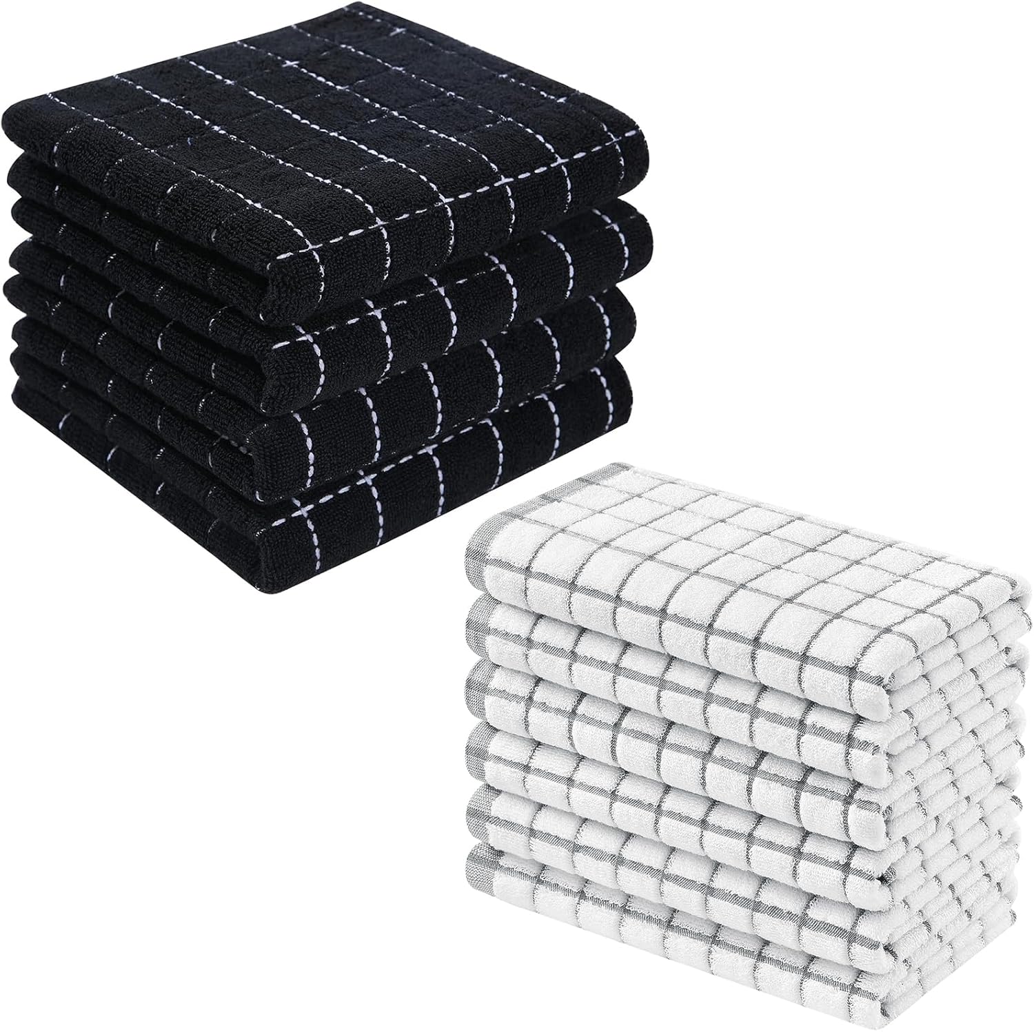 Homaxy 100% Cotton Terry Kitchen Towels(13 x 28 inches, 4 Pack, Black), Premium Kitchen Towels(16 x 28 Inches, 6 Pack,Grey)