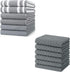 Homaxy Premium Kitchen Towels(18”x 28”, 6 Pack, Grey) and Terry Kitchen Towels(15" x 25", 6 Pack, Dark Grey), 380 GSM Reusable Tea Towel with Hanging Loop