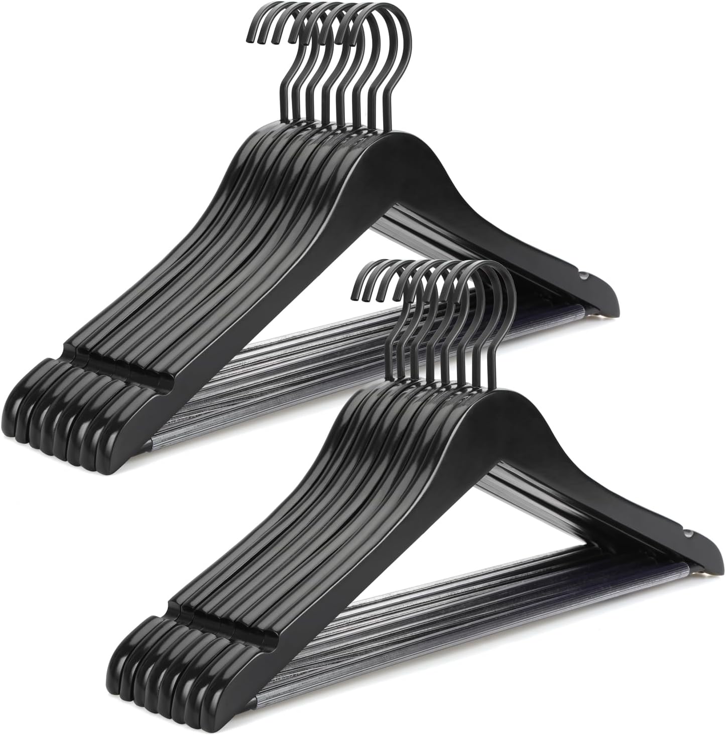 TOPIA HANGER Premium Wooden Hangers, Luxury Boutique Wood Hangers with Extra Thick Hook and Non Slip Pants Bar, Heavy Duty Coat Hanger with Notches 16 Pack, Black -CT01B