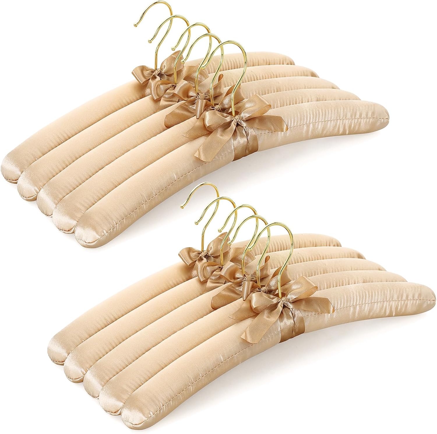 TOPIA HANGER Padded Hangers for Women Clothing, 10-Pack Thick Foam Padded Satin Hangers No Shoulder Bump for Sweaters, Coat, Blouses, Dresses (Champagne Gold), CT18CP10