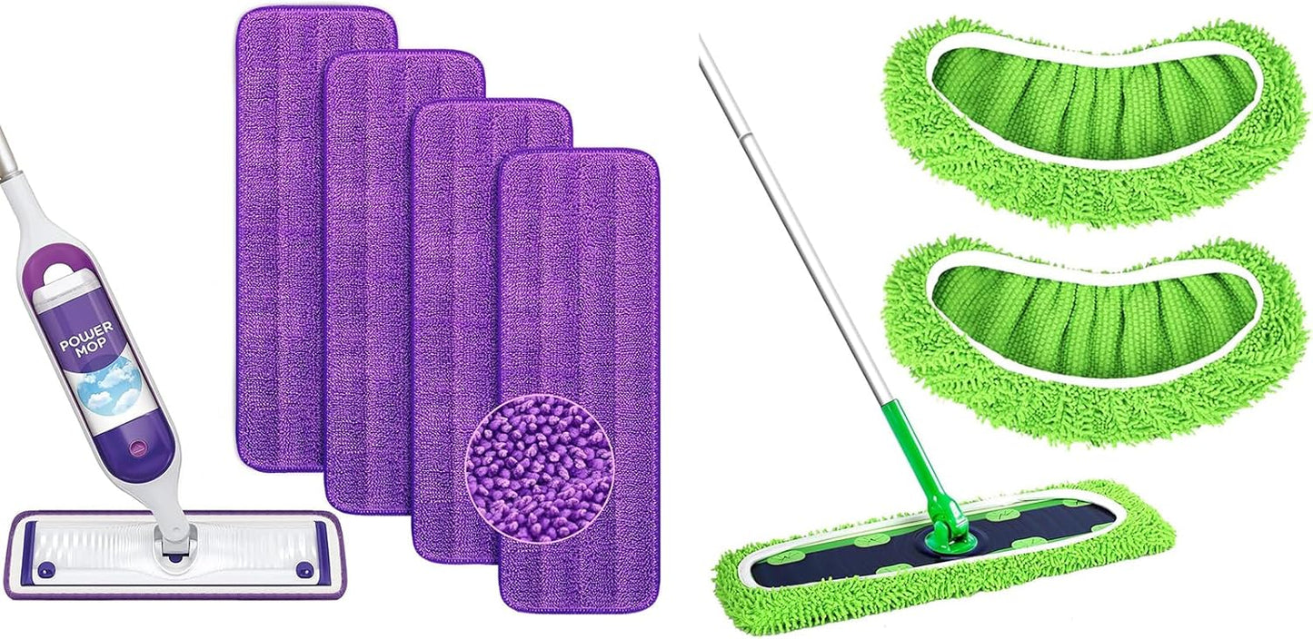 Reusable Power Mop Refills Pads Compatible with Swiffer PowerMop Mop 4 Pack & 2 Pack Dry & Wet XL Pads