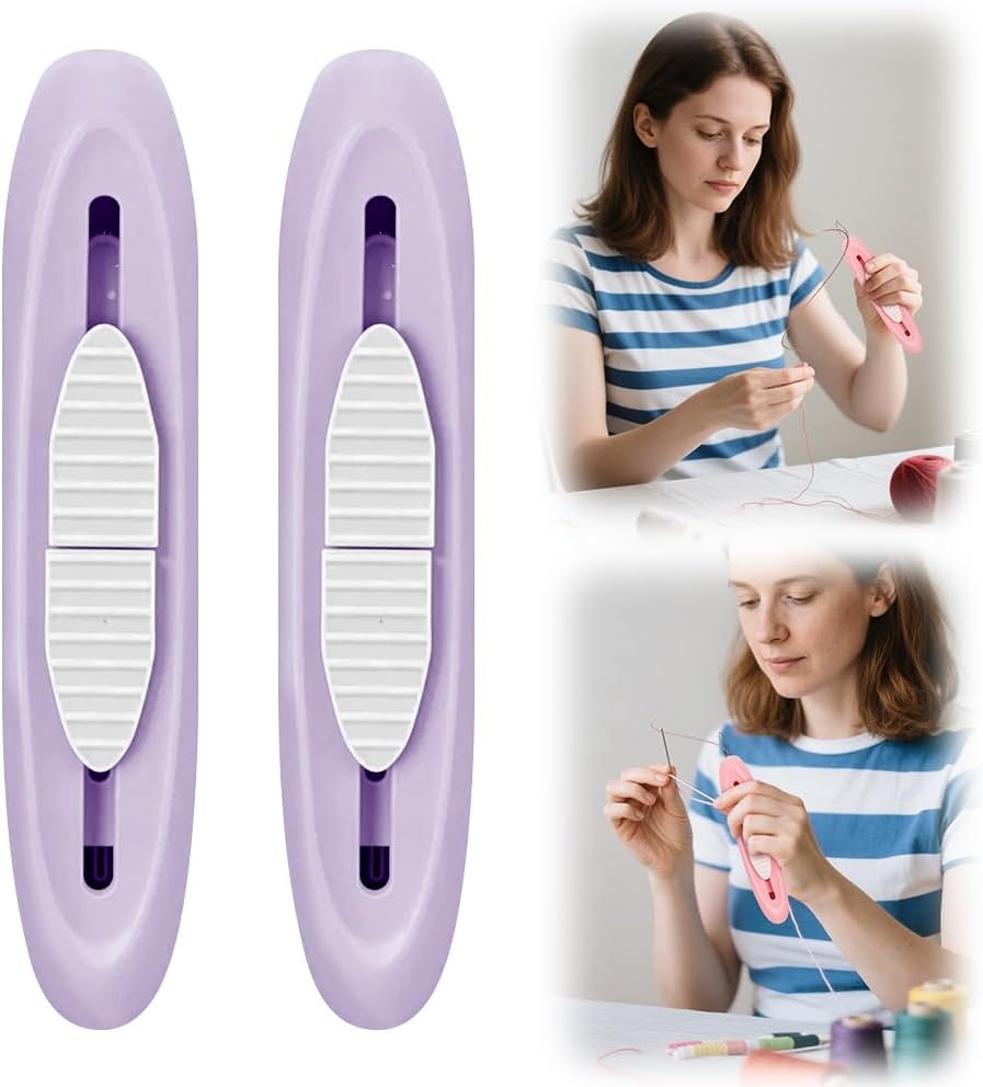 2PCS Upgraded Needle Threader, 2 in 1 Retractable Thread Removal Tool for Hand Sewing, Knitting, Cross Stitch, Embroidery and Thread Removal (Blue)