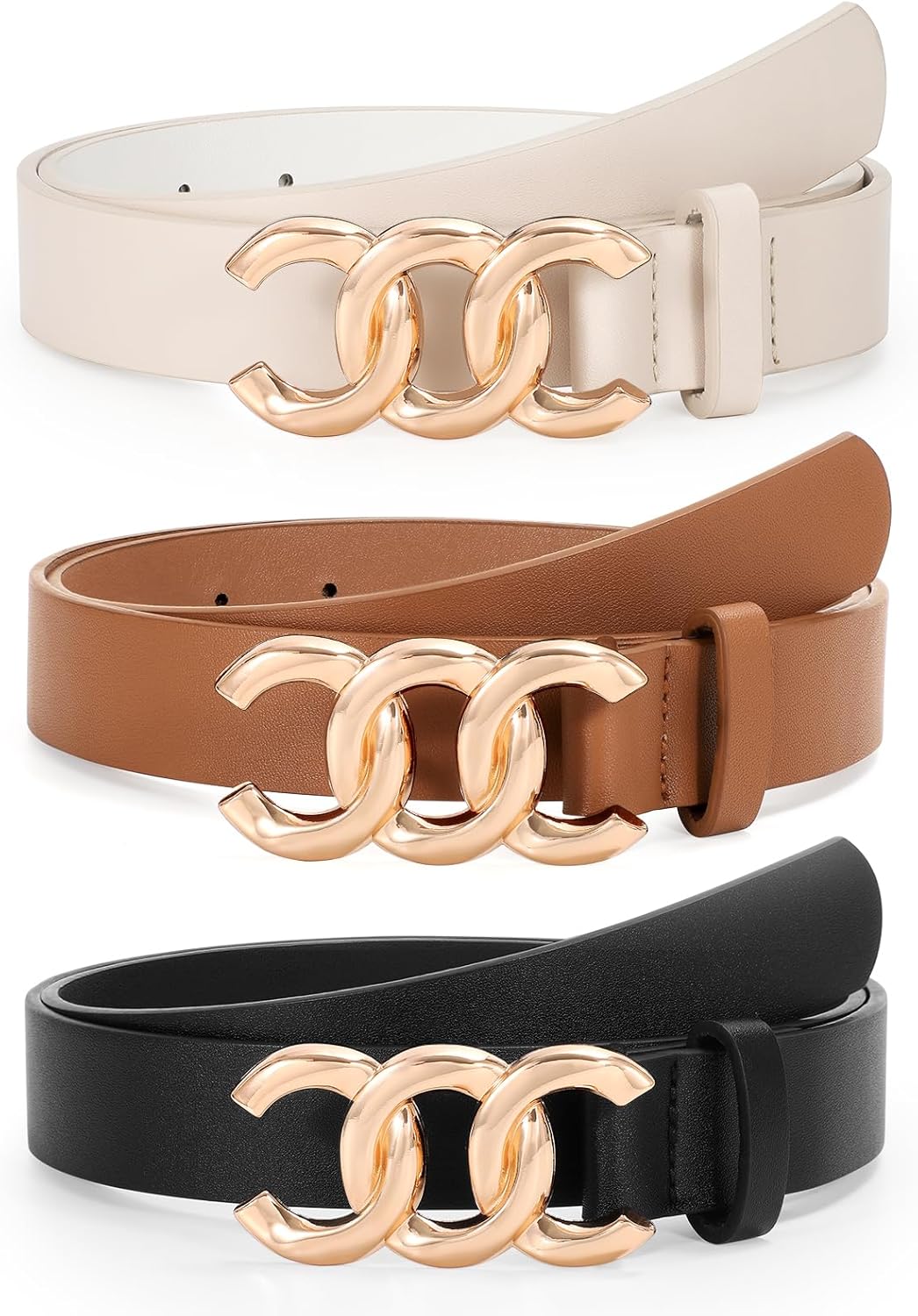 3 Pack Women's Belts for Jeans Pants Fashion Waist Belts for Ladies Leather Belts