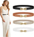 4 Pack Women Skinny Elastic Belt Ladies Fashion Leaf Alloy Buckle Stretchy Thin Waist Belt for Dresses