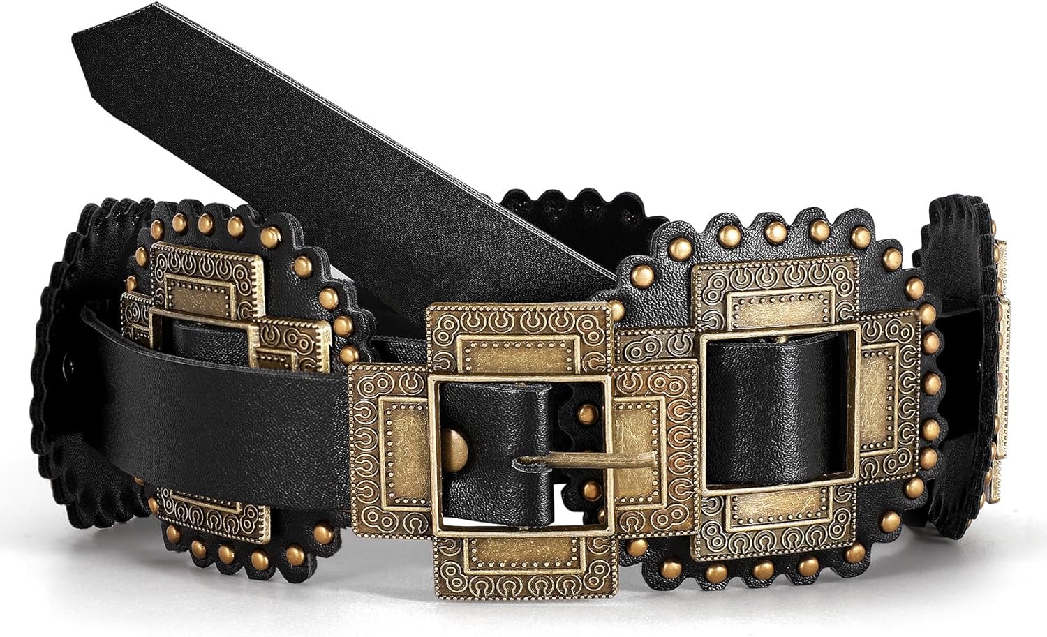Women Western Concho Leather Belt Cowgirl Boho Belt Chunky for Dresses Concert Festival