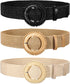 3 Pack Straw Woven Stretch Belt for Women,Raffia Elastic Belt for Dress Wide Boho Waist Belt with Round Buckle