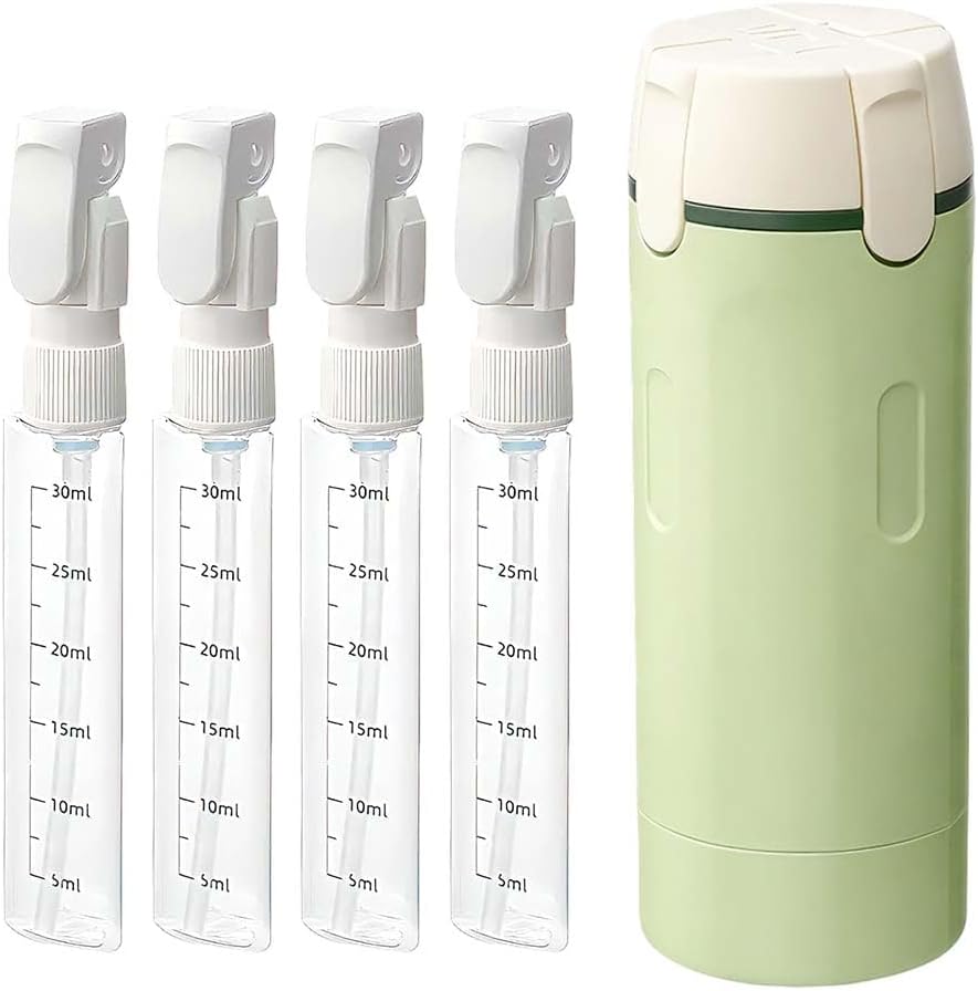 4 in 1 Travel Perfume Bottle Refillable, 4 Pack 30ML Travel Bottles for Toiletries, Leak-Proof & Portable Travel Dispensers Containers for Shampoo, Lotion (Green)