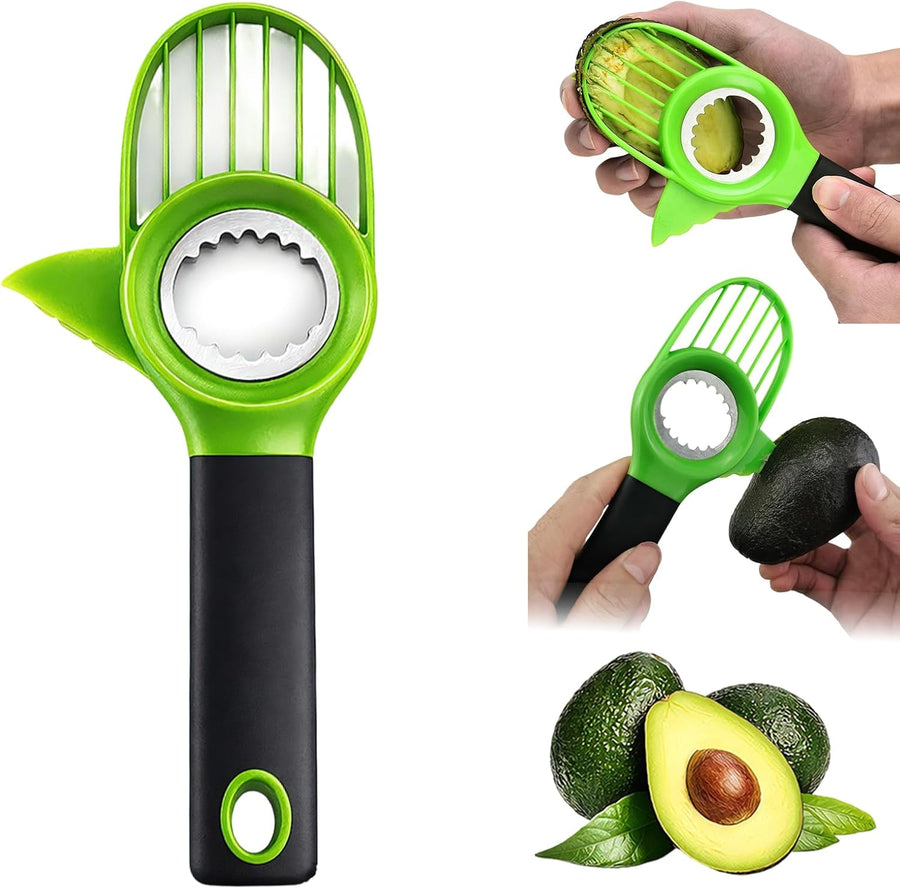 3-in-1 Avocado Slicer Tool, Multi-Function Splitter Pitter Cutter, Silicone Comfort-Grip Handle Avocado Peeler for Kitchen (1PC)