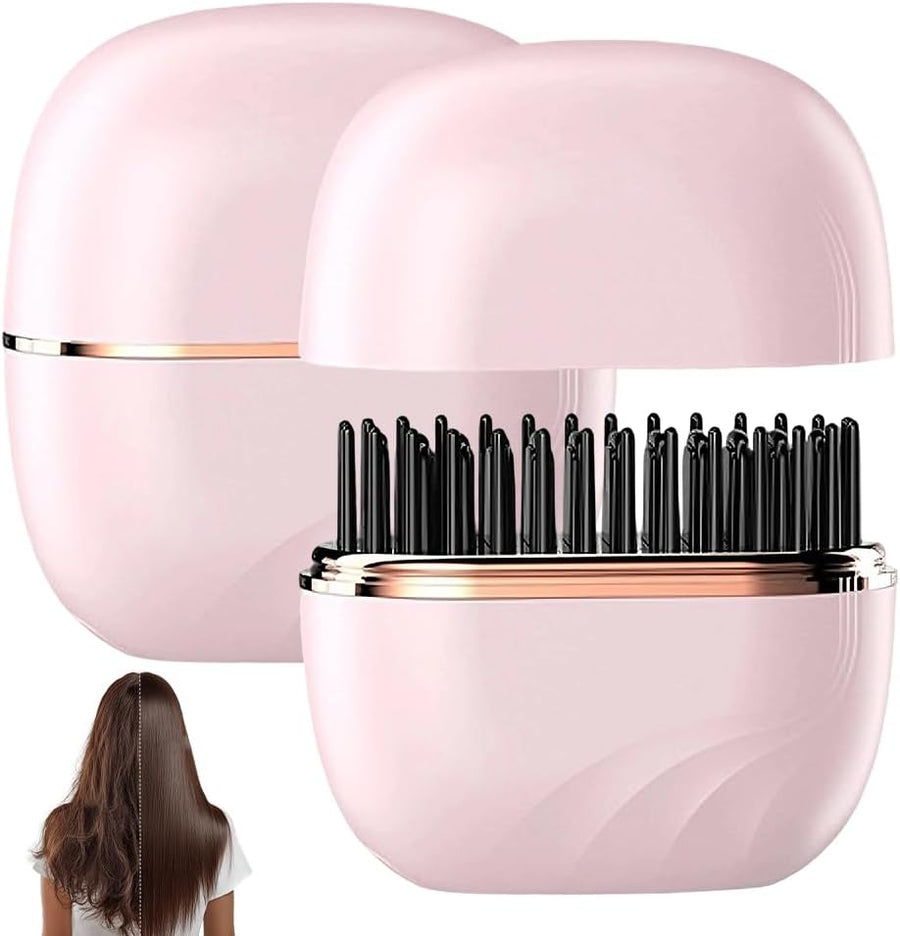 Mini Hair Straightener, Rechargeable & Cordless 3-Temp Hot Brh, Portable Styler for Smoothing, Volumizing & Straightening, Perfect for Travel, Home, On-The-Go (Pink)
