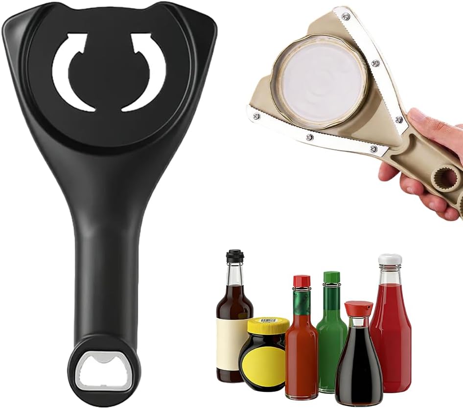 2026 New 3-in-1 Jar Opener, Adjtable Stainless Steel Lid Remover, Multi-Function Opener for Jars, Bottles & Cans with Non-Slip Grip (Black)