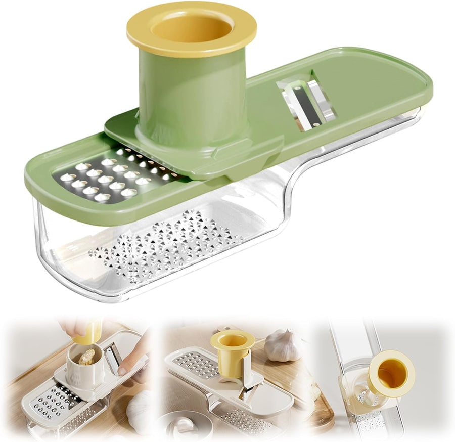 Garlic Press Rocker - Stainless Steel Garlic Crher, 2026 New Garlic Mincer and Chopper, Portable Garlic Grinder Cutter with Container, for Kitchen Smashing Garlic Vegetable (Green)