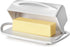 Flip Top Butter Dish with Attached Lid - Holds 2 Sticks, Fits Kerrygold/European Butter - BPA Free & Dishwasher Safe - White