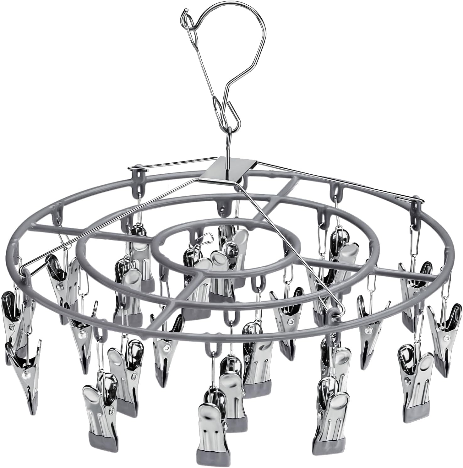 Drying Rack Clothing with 24 Clips，Sock Hanger for Drying，Hanging Clothes Dryer Underwear Hangers Racks Laundry Herb Socks Panty Wet Bra Lingerie Baby cates Foldable Small Indoor Metal