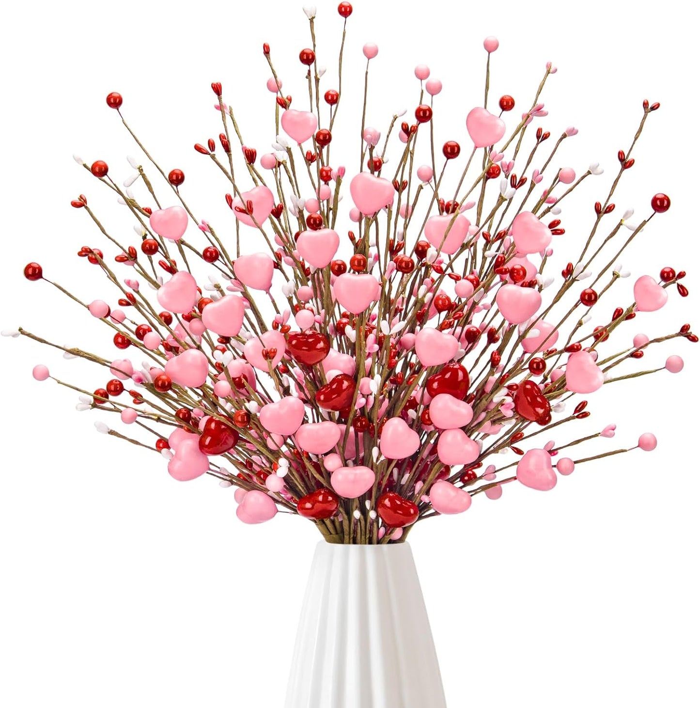 Valentines Day Decorations, Valentine Artificial Flowers Picks Pink Red Heart Shaped Berry Stems Valentines Day Gifts for Home Wedding Candlelight Dinner Anniversary Birthday Party Office Table Decor