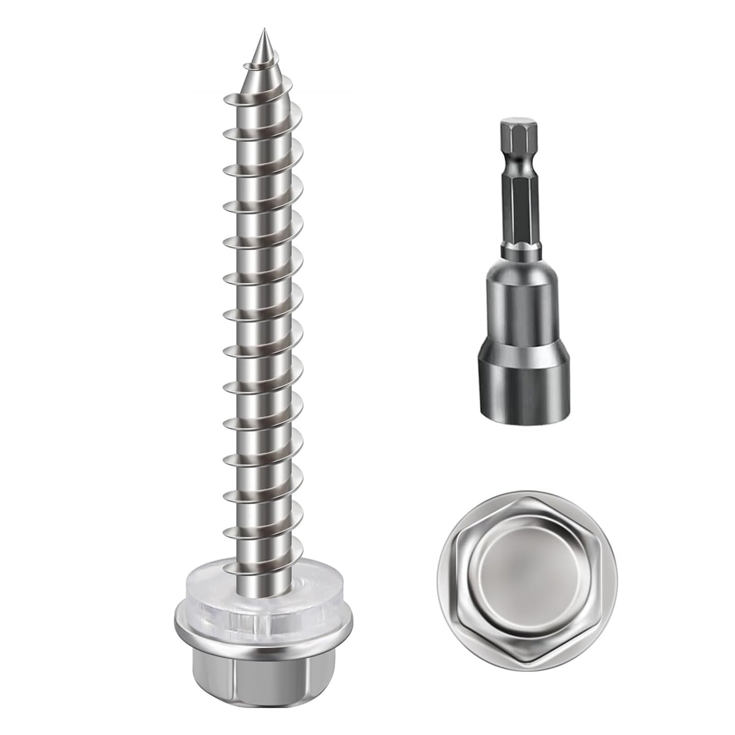 (200Pcs)#10x1-1/4 Self-Tapping Screws for Wood 410 Stainless Steel Hexagon Head Quick Tapping