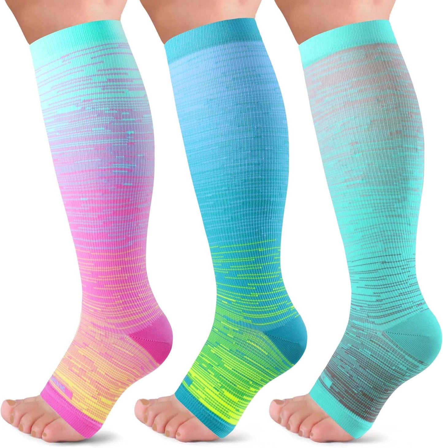 Open Toe Compression Socks for Women & Men 20-30mmHg Toeless Sock Knee High Support Stockings for Circulation Nurses Pregnant Travel
